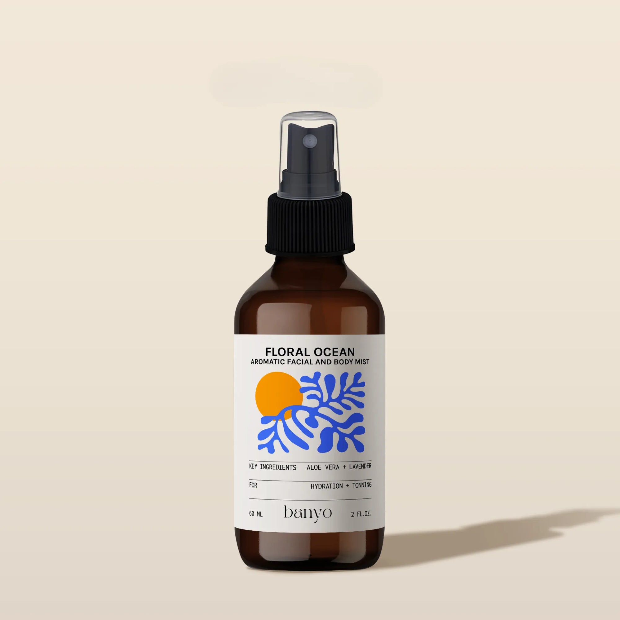 Bottle of 'Floral Ocean' by banyo on a beige background